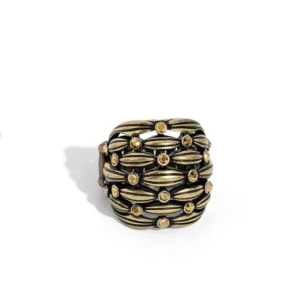 Steadfast Stack Brass Ring Chucky Paparazzi Antique Gold-Tone Woven Accent Ring